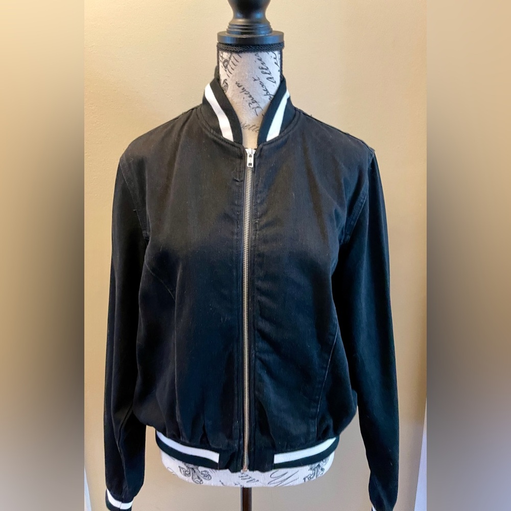 EUC City Chic black denim bomber jacket.